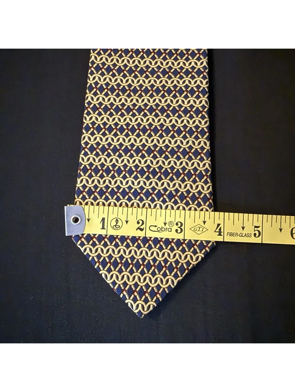 Brooks Brothers Makers Navy Gold Chain Link Pattern Silk Tie 59” x 4” USA